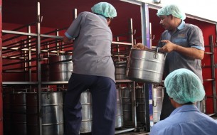 Akshaya Patra Vans ready to deliever mid day meal for children in vrindavan