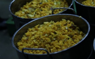 Chopped vegetables ready for cooking in the kitchen of Vrindavan